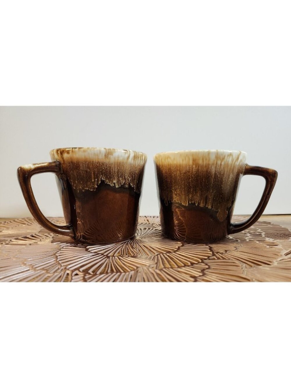 VTG Drip Glaze Coffee Mugs Neutral Retro Pottery Vintage Cups